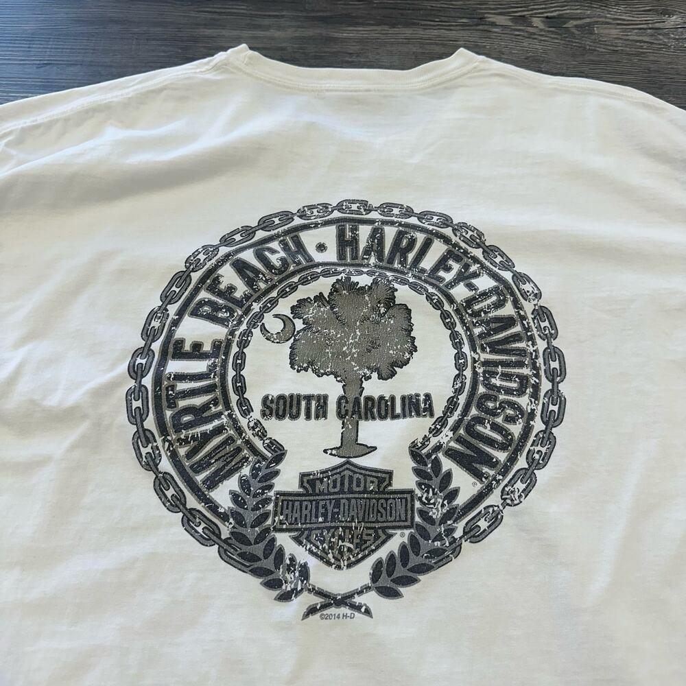 Harley Davidson Myrtle Beach SC White Mens XL Biker‎ HD Skull Graphic Pocket Tee